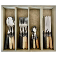 Premium Vintage Besteck 'Timber Mix' mit Holzoptik für 6 Personen - 24-teilig, Edelstahl, Spülmaschinenfest, Elegante Holzbox