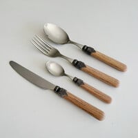 Premium Vintage Besteck 'Timber Mix' mit Holzoptik für 6 Personen - 24-teilig, Edelstahl, Spülmaschinenfest, Elegante Holzbox