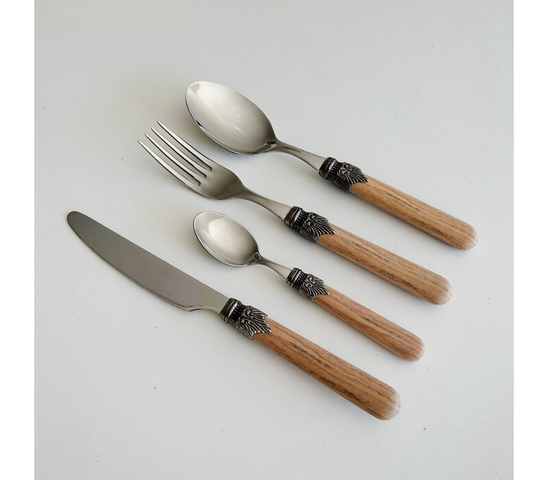Premium Vintage 6-Persoons Bestekset 'Timber Mix' met Houteffect - 24-stuks Rvs, Vaatwasbestendig, Elegante Houten Casette