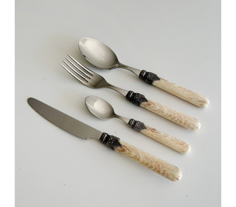 Premium Vintage Besteck 'Timber Mix' mit Holzoptik für 6 Personen - 24-teilig, Edelstahl, Spülmaschinenfest, Elegante Holzbox