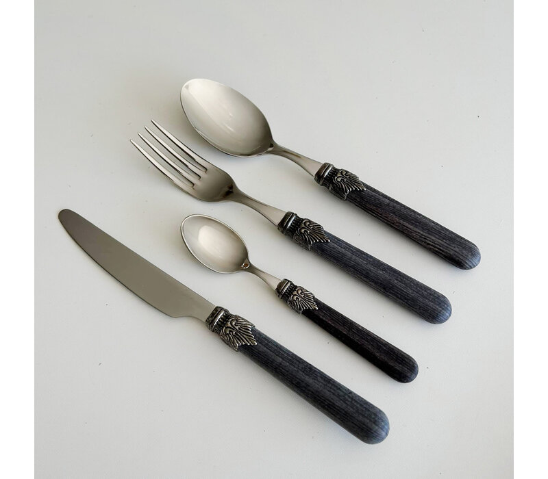 Premium Vintage 6-Persoons Bestekset 'Timber Mix' met Houteffect - 24-stuks Rvs, Vaatwasbestendig, Elegante Houten Casette