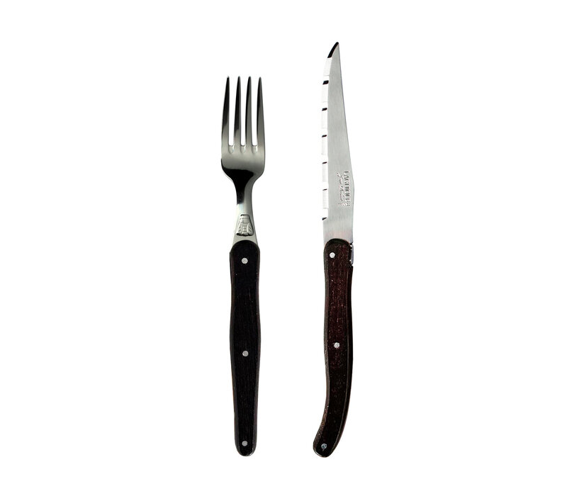 Laguiole Classic 6 Couteaux à Steak et 6 Fourchettes en Bois de Wengé