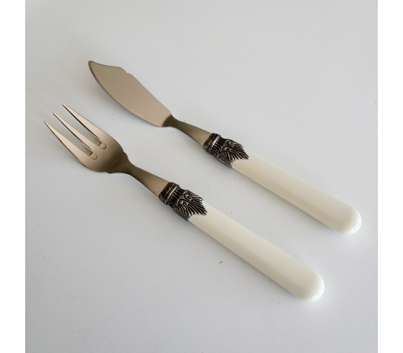 Brasserie Fischbesteck 12-teilig Elfenbeinfarbe