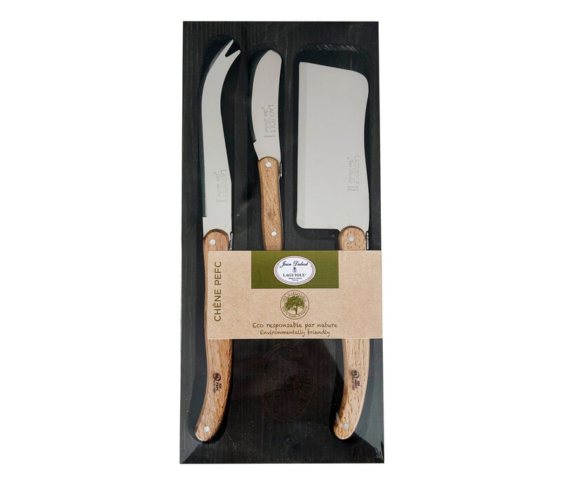 Laguiole Classic 3 Cheese Knives Oak Wood in Black Display