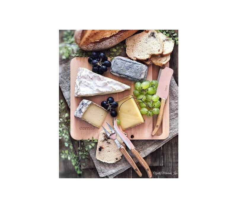 Laguiole Classique 3 Couteaux à Fromage Bois de Chêne dans un Présentoir Noir