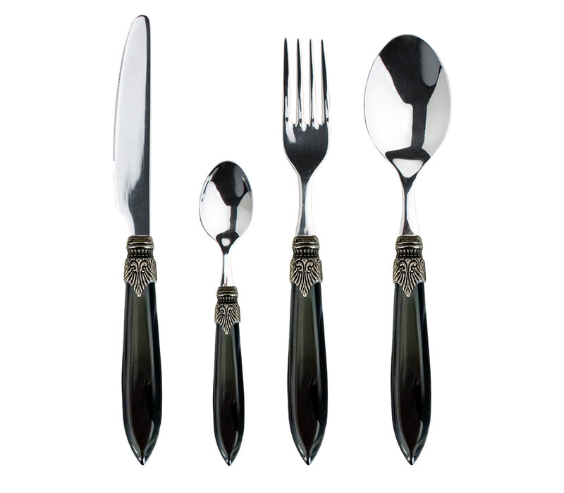 Murano Tafelbesteck (24-teilig) – Für 6 Personen – Anthrazit in Holzbox | Italienisches Design