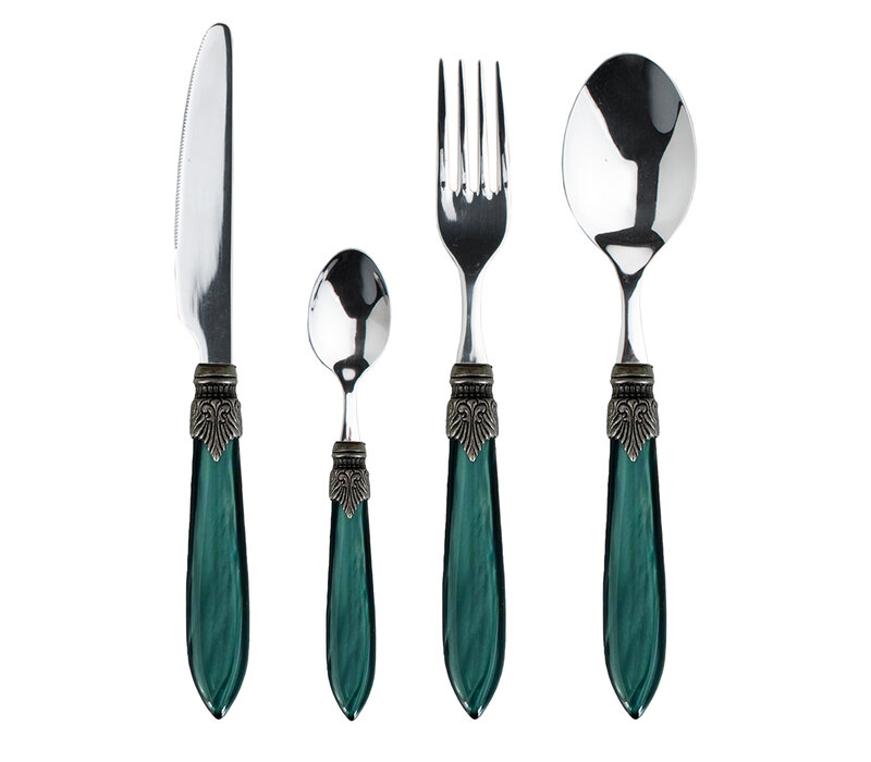 Murano Tafelbesteck (24-teilig) – Für 6 Personen – Grün in Holzbox | Italienisches Design