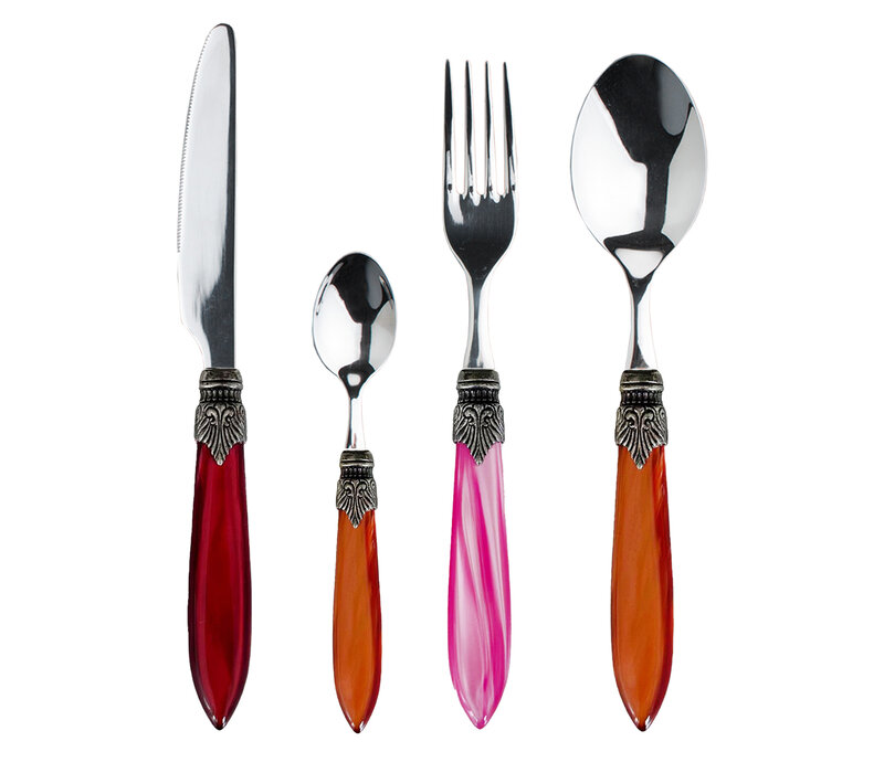 Murano Dinner Cutlery (24-piece) – For 6 People – 'Fire Mix' in Wooden Box | Italian Design