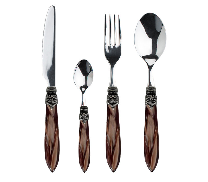 Murano Dinner Cutlery (24-piece) – For 6 People – Brown in Wooden Box | Italian Design