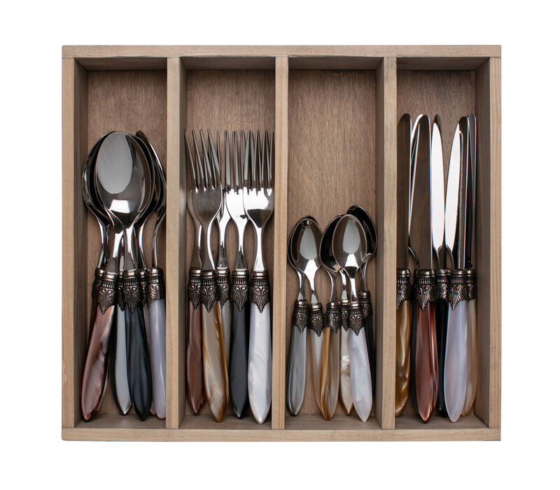 Murano Tafelbesteck (24-teilig) – Für 6 Personen – 'Erde Mix' in Holzbox | Italienisches Design - Copy