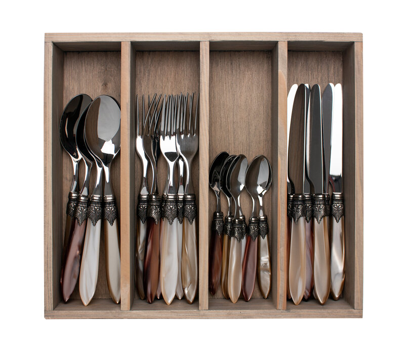 Murano Couverts de table (24 pièces) – Pour 6 personnes – 'Barista Mix' dans un coffret en bois | Design italien