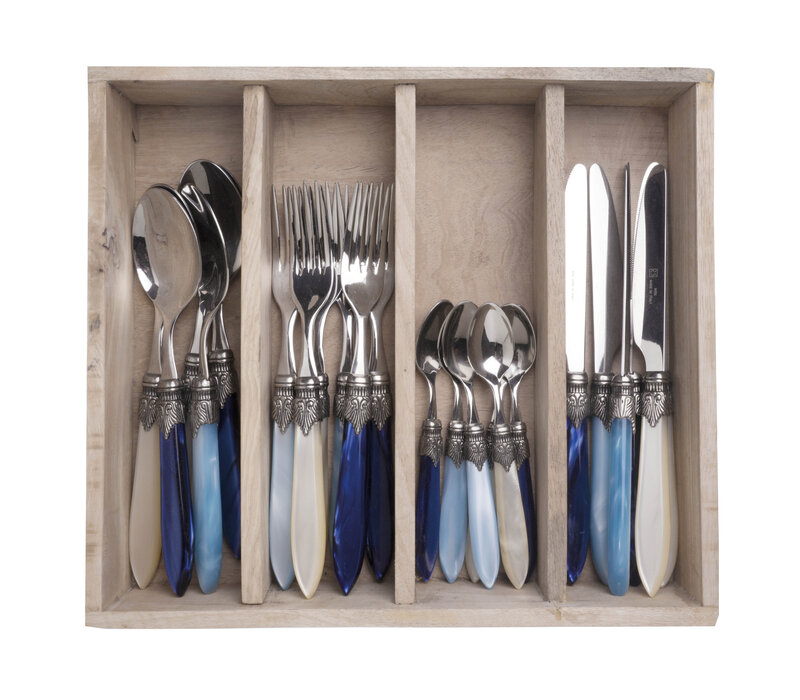 Murano Couverts de table (24 pièces) – Pour 6 personnes – 'Sea Mix' dans un coffret en bois | Design italien