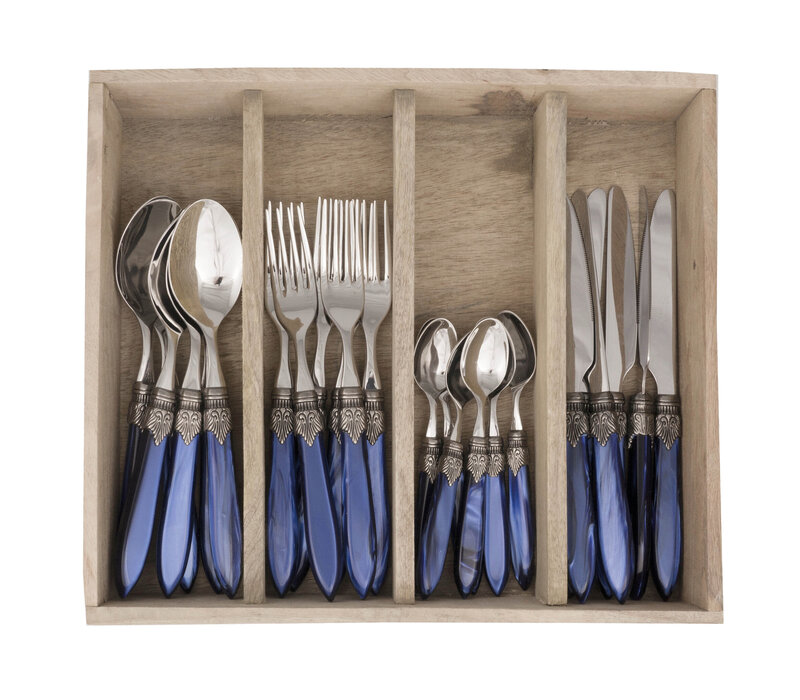 Murano Tafelbesteck (24-teilig) – Für 6 Personen – Blau in Holzbox | Italienisches Design