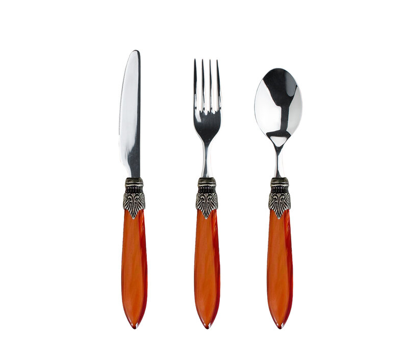 Murano Besteckset (18-teilig) – Für 6 Personen – Orange in Holzbox | Ideal für Dessert, Frühstück oder Vorspeisen – Elegantes Italienisches Design