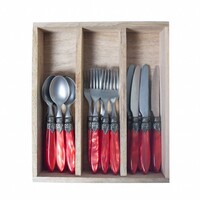 Murano Small Cutlery Set (18-piece) – For 6 People – Red in Wooden Box | For Dessert, Breakfast or Starters – Elegant Italian Design