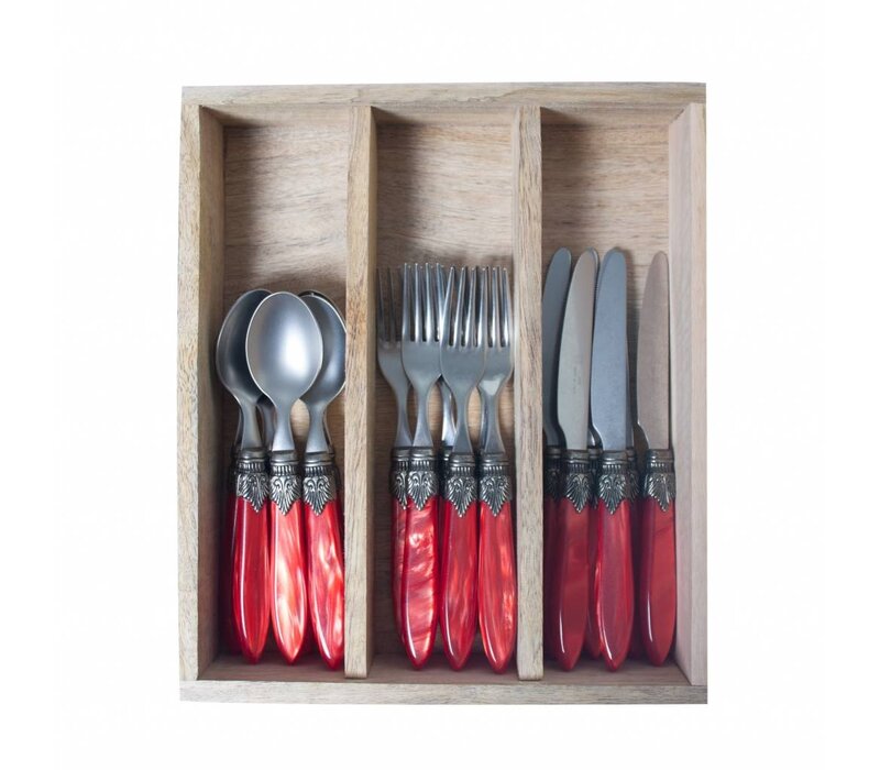 Murano Set de Couverts (18 pièces) – Pour 6 personnes – Rouge dans un coffret en bois | Idéal pour le Dessert, le Petit Déjeuner ou l’Entrée – Design Italien Élégant
