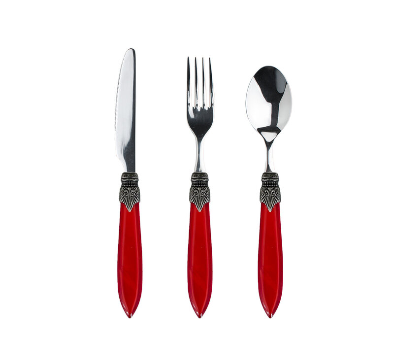 Murano Set de Couverts (18 pièces) – Pour 6 personnes – Rouge dans un coffret en bois | Idéal pour le Dessert, le Petit Déjeuner ou l’Entrée – Design Italien Élégant