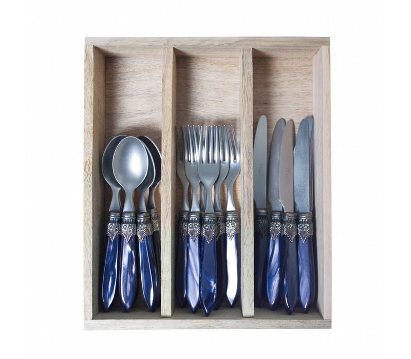 Murano Small Cutlery Set (18-piece) – For 6 People – Blue in Wooden Box | For Dessert, Breakfast or Starters – Elegant Italian Design