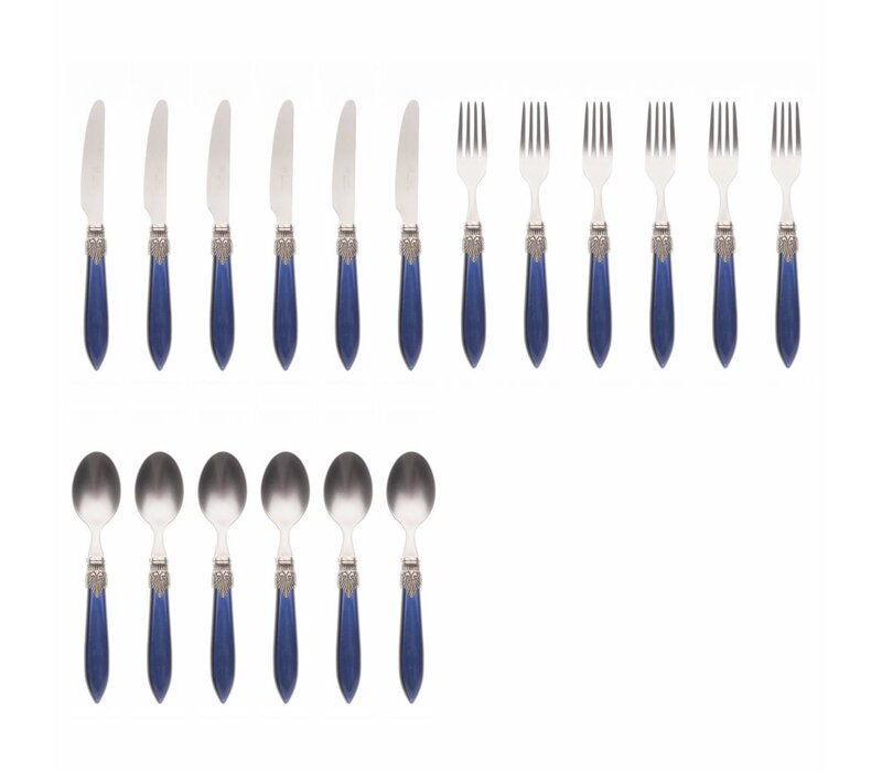 Murano Set de Couverts (18 pièces) – Pour 6 personnes – Bleu dans un coffret en bois | Idéal pour le Dessert, le Petit Déjeuner ou l’Entrée – Design Italien Élégant
