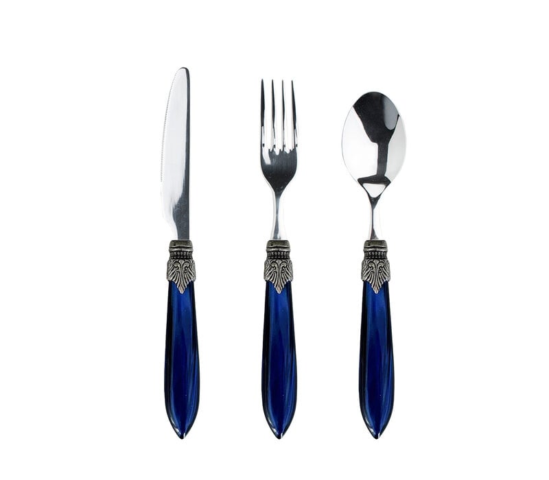 Murano Small Cutlery Set (18-piece) – For 6 People – Blue in Wooden Box | For Dessert, Breakfast or Starters – Elegant Italian Design