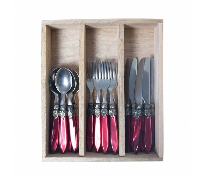 Murano Small Cutlery Set (18-piece) – For 6 People – Burgundy in Wooden Box | For Dessert, Breakfast or Starters – Elegant Italian Design