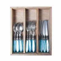 Murano Ontbijt- & Dessertbestek (18-delig) – Voor 6 Personen – Turquoise in Houten Kist | Bestekset voor Ontbijt, Dessert of Voorgerecht
