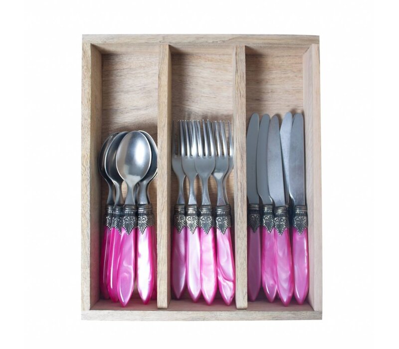 Murano Set de Couverts (18 pièces) – Pour 6 personnes – Rose dans un coffret en bois | Idéal pour le Dessert, le Petit Déjeuner ou l’Entrée – Design Italien Élégant