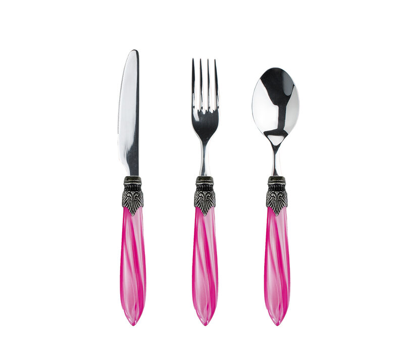 Murano Besteckset (18-teilig) – Für 6 Personen – Rosa in Holzbox | Ideal für Dessert, Frühstück oder Vorspeisen – Elegantes Italienisches Design