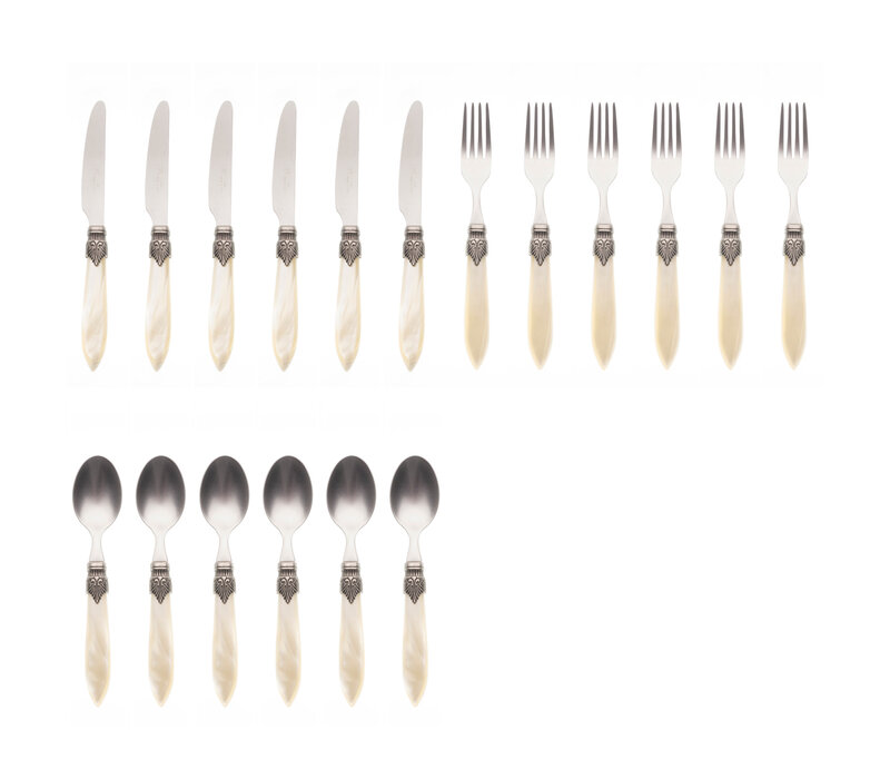 Murano Besteckset (18-teilig) – Für 6 Personen – Creme in Holzbox | Ideal für Dessert, Frühstück oder Vorspeisen – Elegantes Italienisches Design