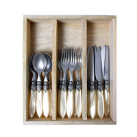 Murano Small Cutlery Set (18-piece) – For 6 People – Cream in Wooden Box | For Dessert, Breakfast or Starters – Elegant Italian Design