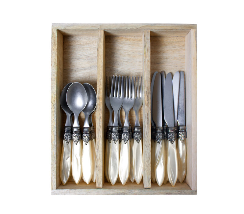 Murano Small Cutlery Set (18-piece) – For 6 People – Cream in Wooden Box | For Dessert, Breakfast or Starters – Elegant Italian Design