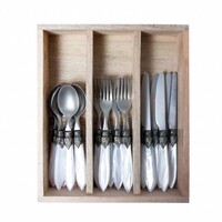 Murano Besteckset (18-teilig) – Für 6 Personen – Weiß in Holzbox | Ideal für Dessert, Frühstück oder Vorspeisen – Elegantes Italienisches Design