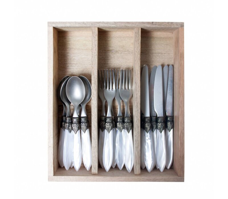 Murano Small Cutlery Set (18-piece) – For 6 People – White in Wooden Box | For Dessert, Breakfast or Starters – Elegant Italian Design