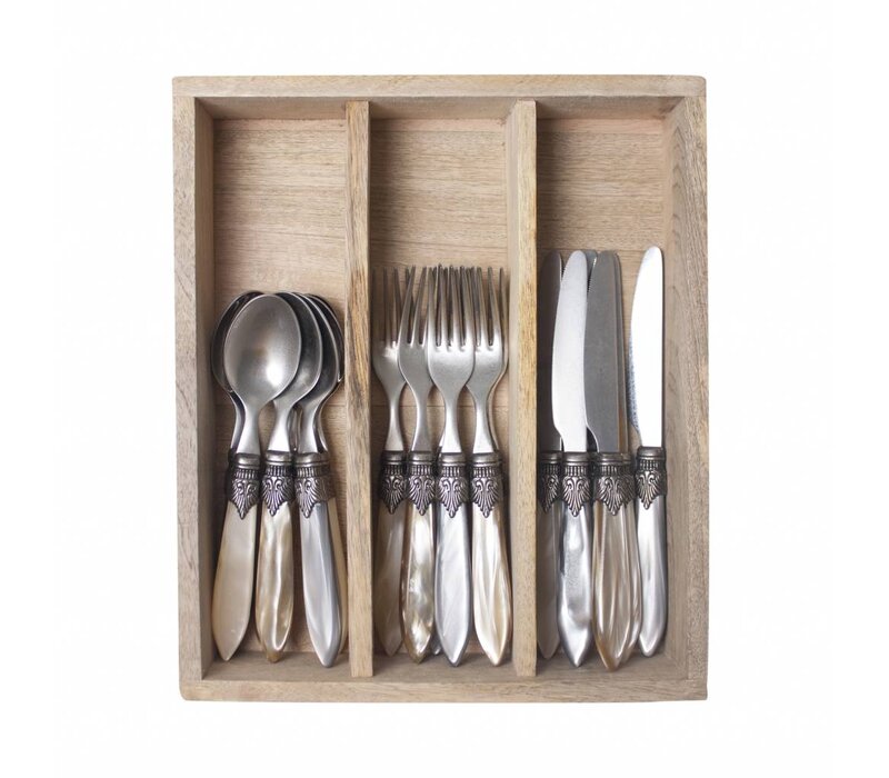 Murano Set de Couverts (18 pièces) – Pour 6 personnes – 'Château Mix' dans un coffret en bois | Idéal pour le Dessert, le Petit Déjeuner ou l’Entrée – Design Italien Élégant