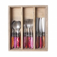 Murano Ontbijt- & Dessertbestek (18-delig) – Voor 6 Personen – 'Fire Mix' in Houten Kist | Bestekset voor Ontbijt, Dessert of Voorgerecht