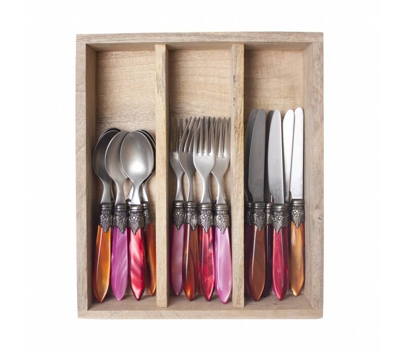 Murano Besteckset (18-teilig) – Für 6 Personen – 'Fire Mix' in Holzbox | Ideal für Dessert, Frühstück oder Vorspeisen – Elegantes Italienisches Design