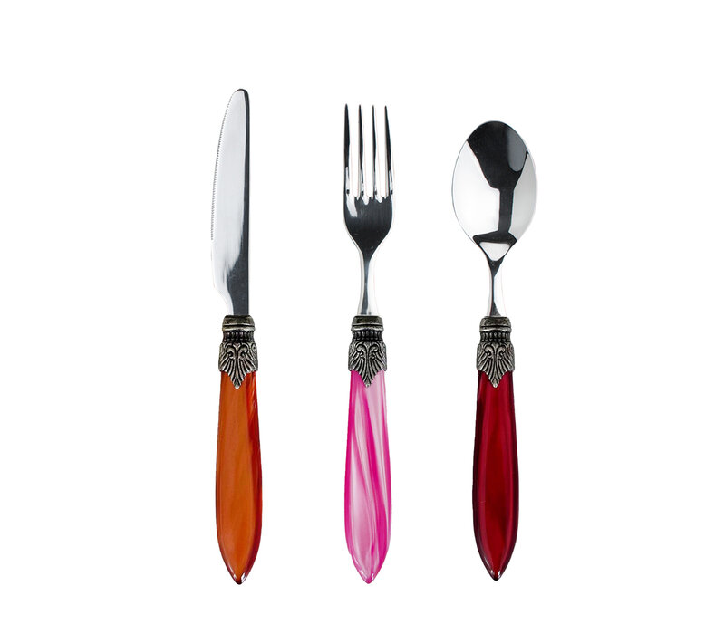 Murano Besteckset (18-teilig) – Für 6 Personen – 'Fire Mix' in Holzbox | Ideal für Dessert, Frühstück oder Vorspeisen – Elegantes Italienisches Design