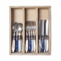Murano Set de Couverts (18 pièces) – Pour 6 personnes – 'Sea Mix' dans un coffret en bois | Idéal pour le Dessert, le Petit Déjeuner ou l’Entrée – Design Italien Élégant