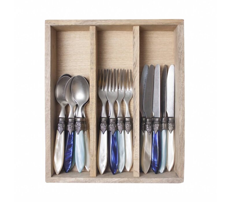 Murano Small Cutlery Set (18-piece) – For 6 People – 'Sea Mix' in Wooden Box | For Dessert, Breakfast or Starters – Elegant Italian Design