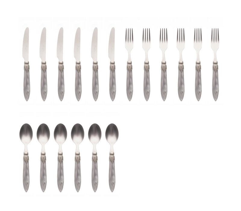 Murano Besteckset (18-teilig) – Für 6 Personen – Grau in Holzbox | Ideal für Dessert, Frühstück oder Vorspeisen – Elegantes Italienisches Design