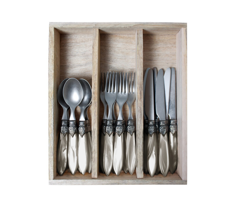 Murano Set de Couverts (18 pièces) – Pour 6 personnes – Champagne dans un coffret en bois | Idéal pour le Dessert, le Petit Déjeuner ou l’Entrée – Design Italien Élégant