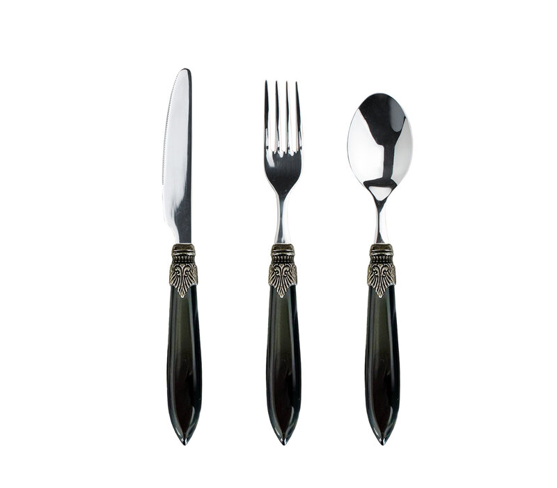 Murano Set de Couverts (18 pièces) – Pour 6 personnes – Anthracite dans un coffret en bois | Idéal pour le Dessert, le Petit Déjeuner ou l’Entrée – Design Italien Élégant