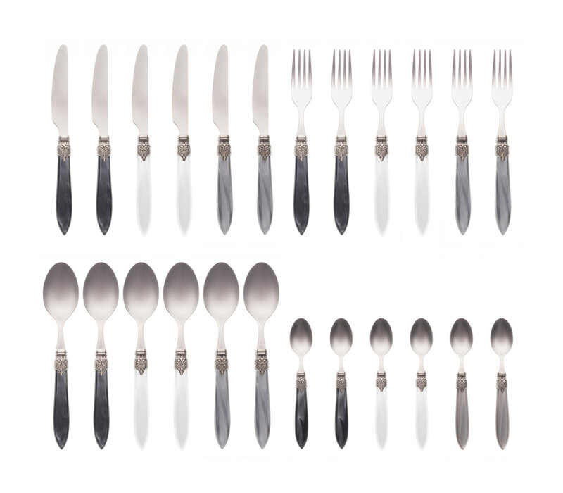 Murano Couverts de table (24 pièces) – Pour 6 personnes – 'Loft Mix' dans un coffret en bois | Design italien