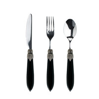 Murano Small Cutlery Set (18-piece) – For 6 People – Black in Wooden Box | For Dessert, Breakfast or Starters – Elegant Italian Design