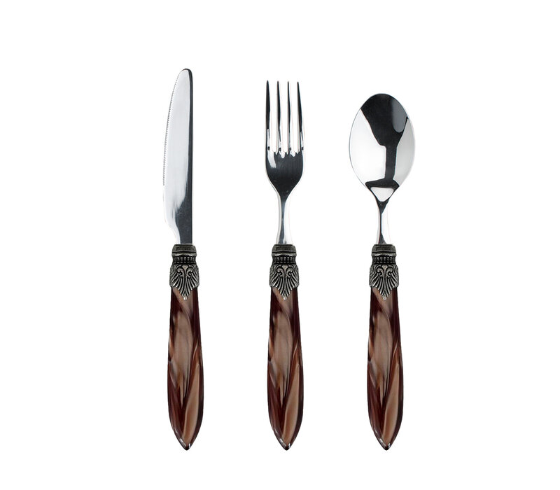 Murano Small Cutlery Set (18-piece) – For 6 People – Brown in Wooden Box | For Dessert, Breakfast or Starters – Elegant Italian Design