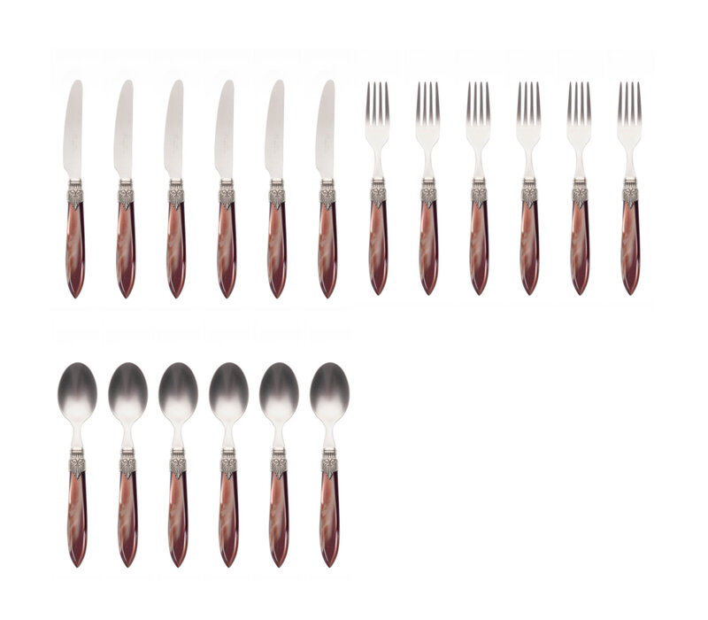 Murano Small Cutlery Set (18-piece) – For 6 People – Brown in Wooden Box | For Dessert, Breakfast or Starters – Elegant Italian Design