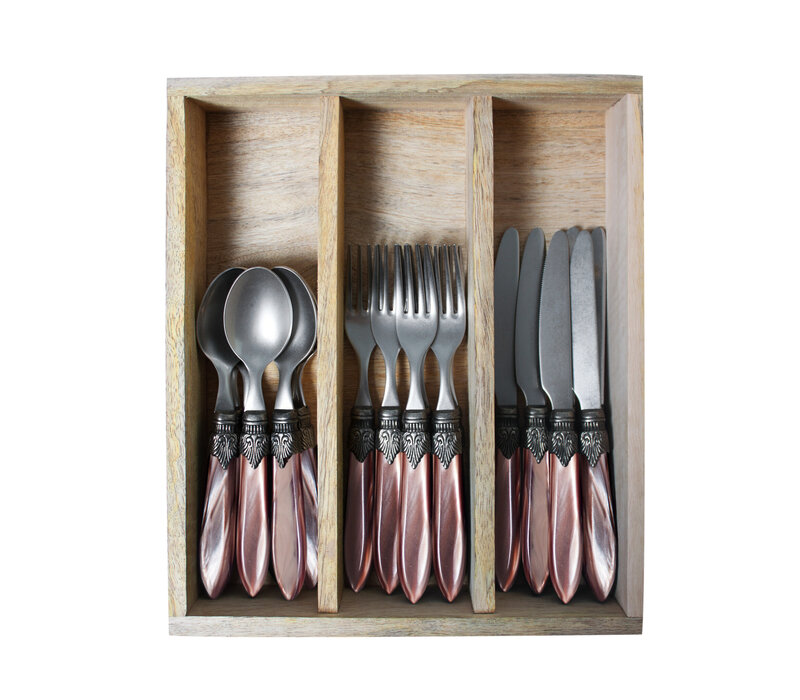 Murano Small Cutlery Set (18-piece) – For 6 People – Brown in Wooden Box | For Dessert, Breakfast or Starters – Elegant Italian Design