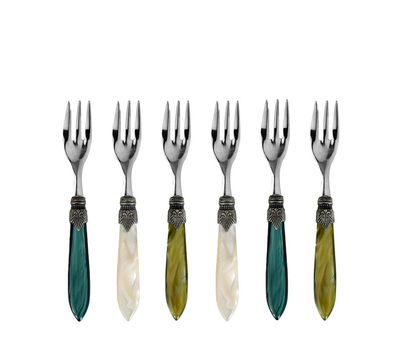 Murano Fourchettes à Gâteau – 'Forest Mix' (Lot de 6) | Fourchettes élégantes pour dessert, gâteau ou entrée