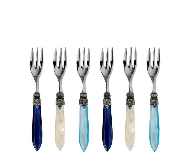 Murano Fourchettes à Gâteau – 'Sea Mix' (Lot de 6) | Fourchettes élégantes pour dessert, gâteau ou entrée