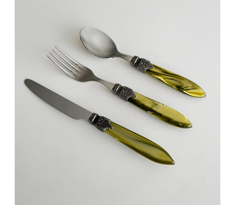 Murano Small Cutlery Set – Olive (3-piece) | For Dessert, Breakfast or Starters – Elegant Italian Design